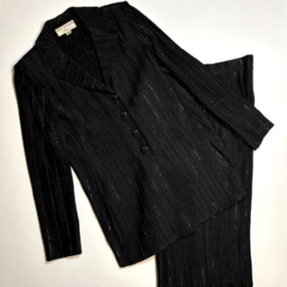 St. John Evening Black by Marie Gray Sequin Knit 2-Piece Pantsuit 4/6 - Picture 2 of 8